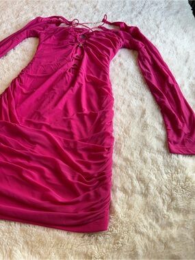 Women’s Fuchsia Long Sleeve Ruched Dress
